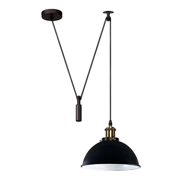 Borough Wharf Industrial Pulley Pendant Light – Adjustable E27 Ceiling Hanging Lamp with Retro Metal Dome Shade for Kitchen & Living Spaces