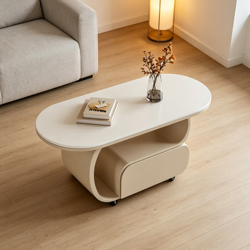 Table basse Nordic, H 19,68 po x L 31,49 po x l 15,74 po, Blanc / Crème