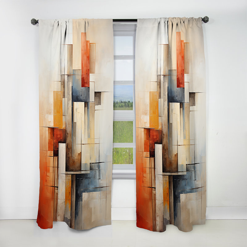 Cubism Fragmented Perspectives II - Cubism Curtain - Velvet Blackout Abstract Curtain - 1 Panels, 52" W x 63" L