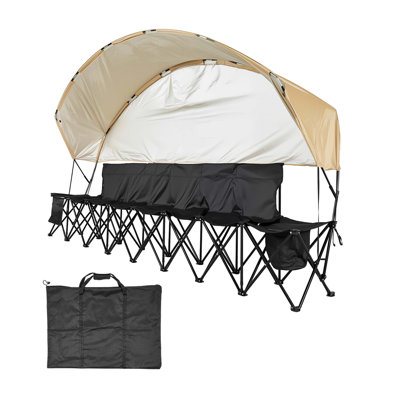 Banc de soccer portatif pliant à 6 places avec poches de rangement, porte-gobelets et parasol pour les événements extérieurs et les sports