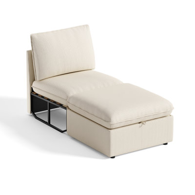 Ensemble de sièges modulaires modernes à siège simple avec repose-pieds, canapé en velours côtelé et repose-pieds pour canapé modulaire, blanc