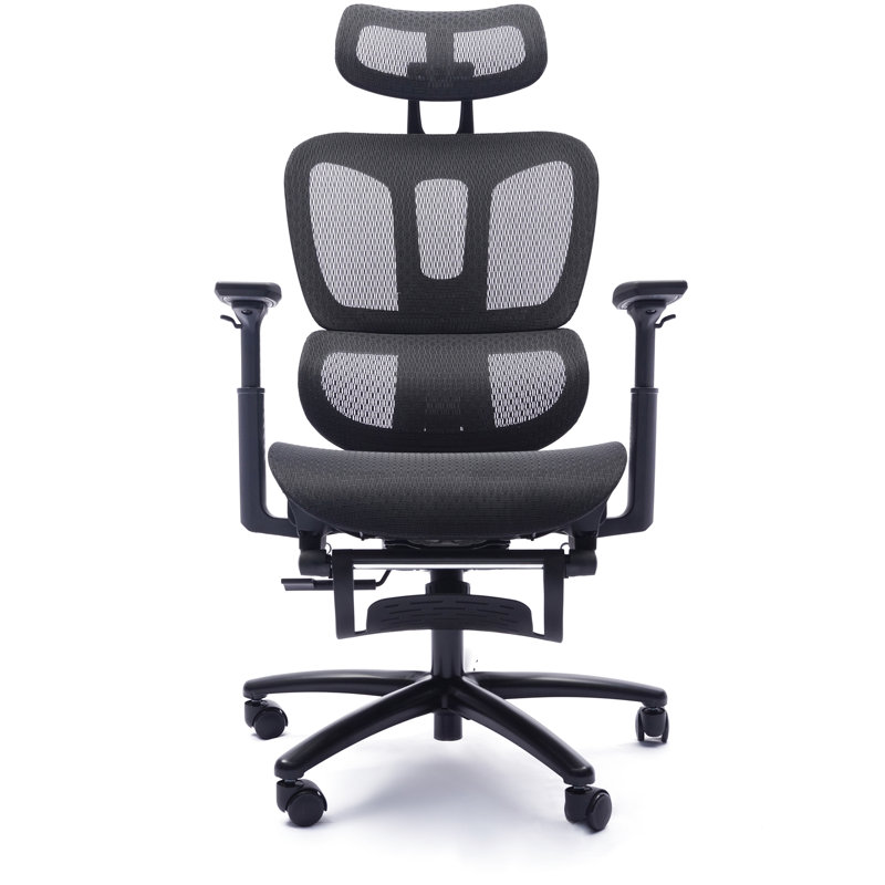 Chaise de bureau réglable en filet noir avec support lombaire et repose-pieds ergonomique