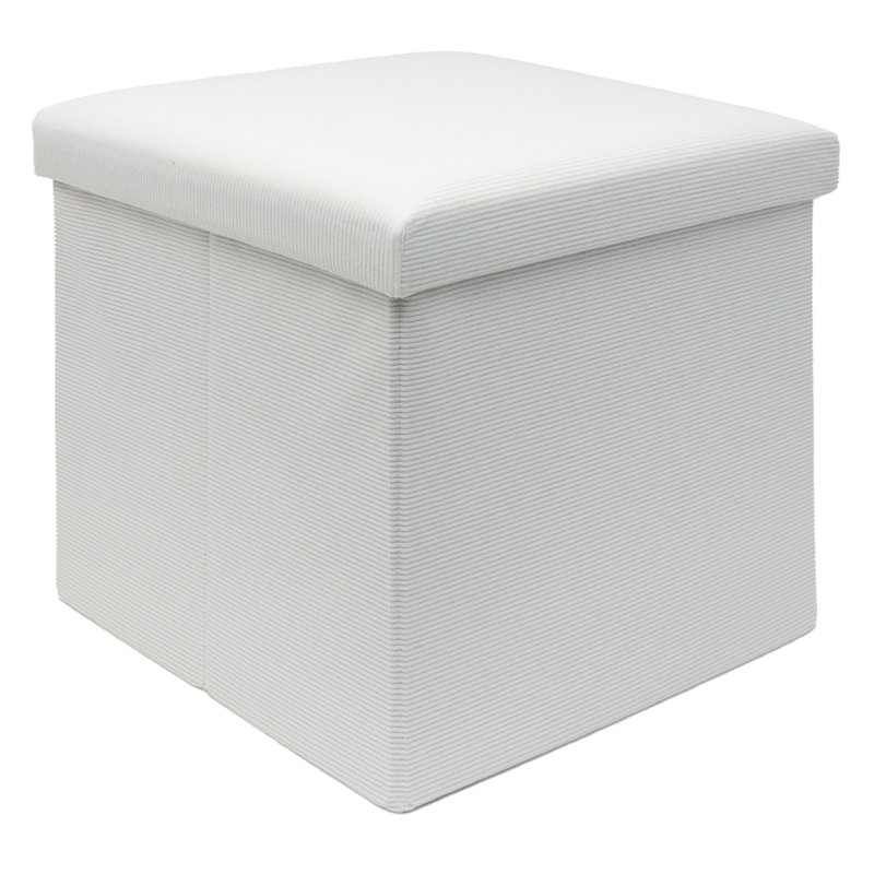 Rowel 38cm Wide Square Solid Colour Footstool Ottoman with Storage, White