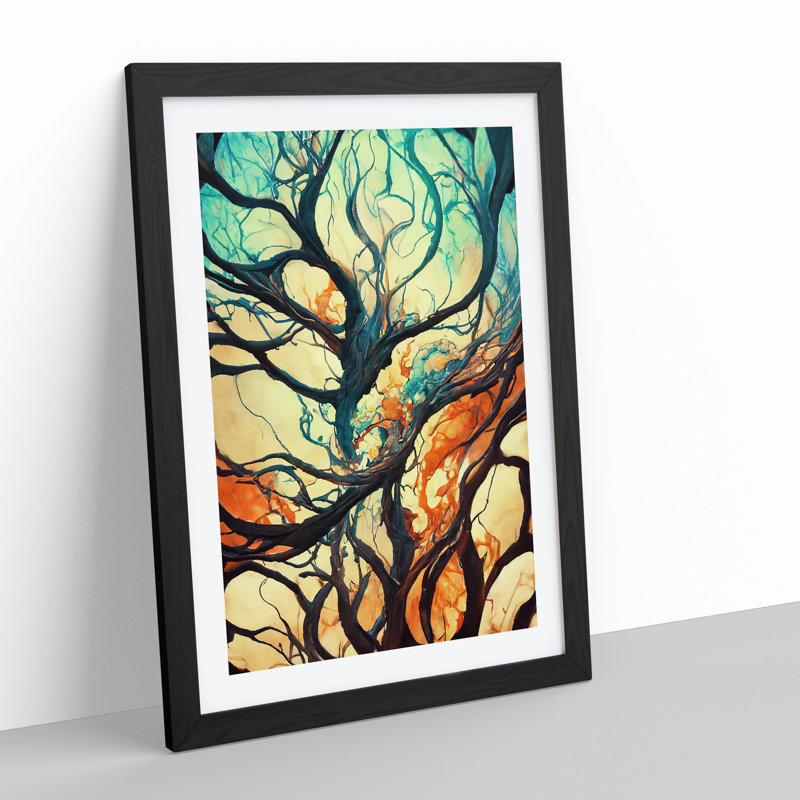 XV1022-425X Abstract Tree Branches No.6 - - Wall Art, 48cm H x 36cm W, Black Framed Paper, White