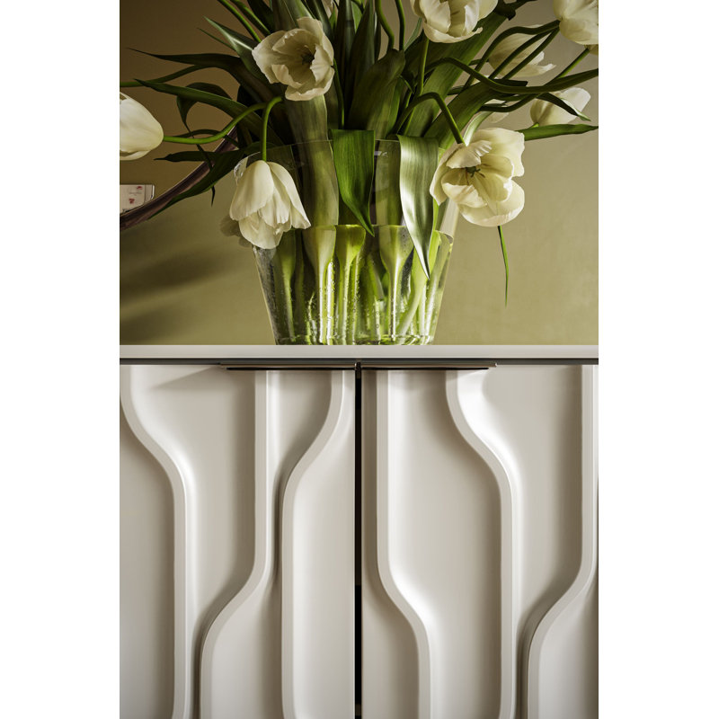 Mesa 79.5'' W Sideboard, Stone/Brushed Carbon