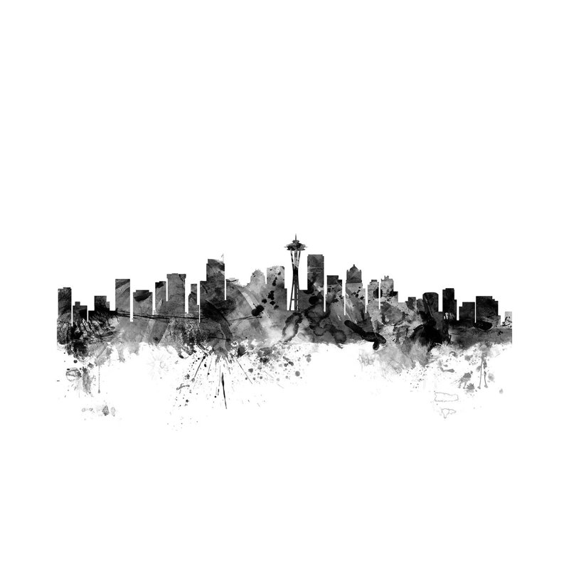 Seattle, Washington In Black & White by Michael Tompsett - 1 Piece Wrapped Canvas Wall Art