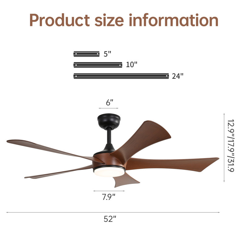 Ventilateur de plafond moderne de 52 pouces avec 3 moteurs à courant continu réversible à télécommande et 5 pales en ABS à intensité variable