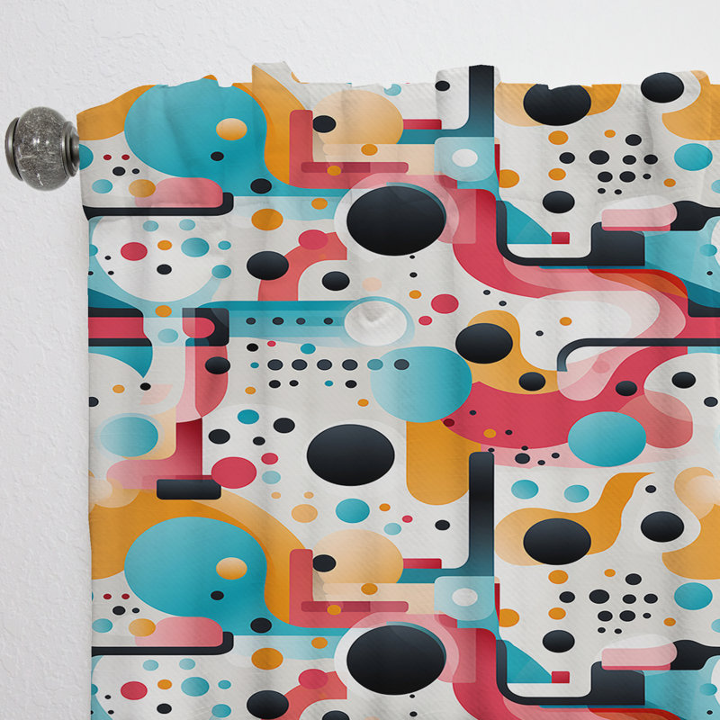 Natascha rose et bleu Mid-Century tendance motifs IV - Rideau abstrait - Velours obscurcissant - 1 panneau, L 52 po x L 84 po