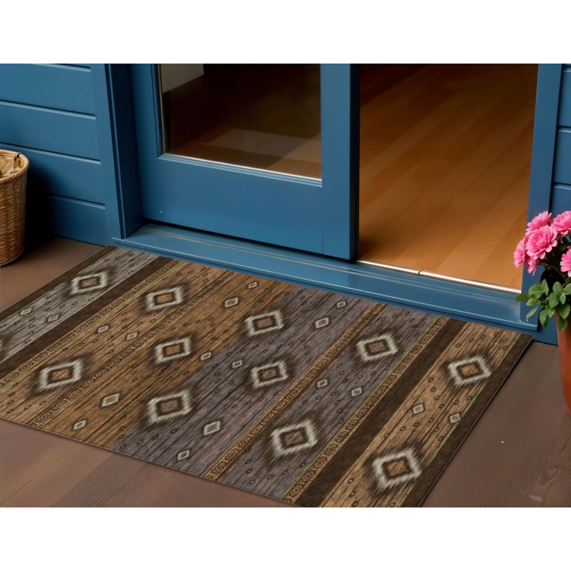3' X 5' Chocolate Copper And Gray Tribal Washable Indoor Outdoor Area Rug