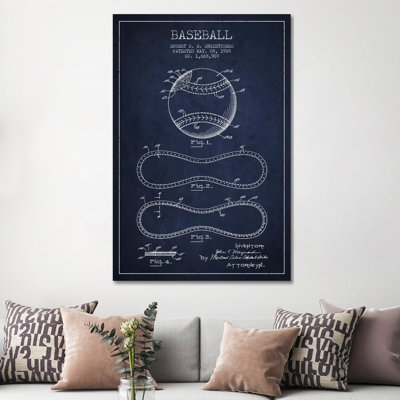 Baseball Navy Blue Patent Blueprint- Gallery-Wrapped Canvas Giclée