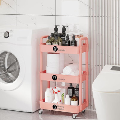 3 Tier Kitchen Storage Cart Multifunctional Rolling Storage Hanging Cabinet Mobile Shelving Cart with Lockable Wheels