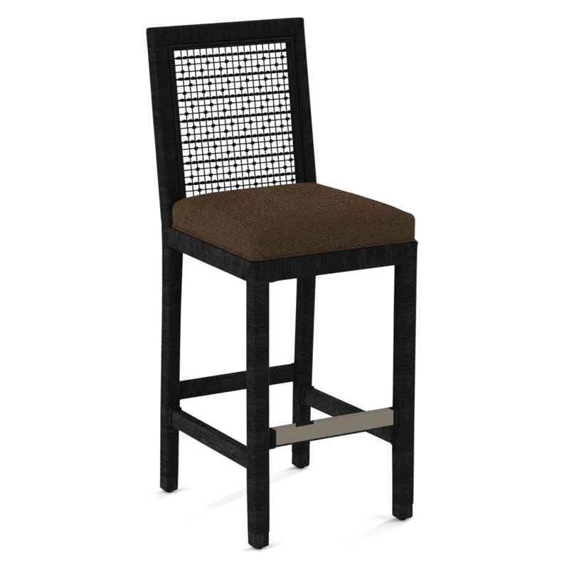 Pine Isle Bar Stool, Sunbrella Beige Pinstripe; 6205-74, Black