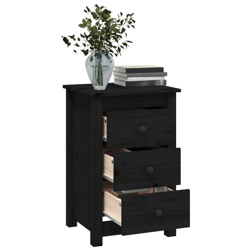 Prager 40cm W Solid Wood Bedside Table, Black