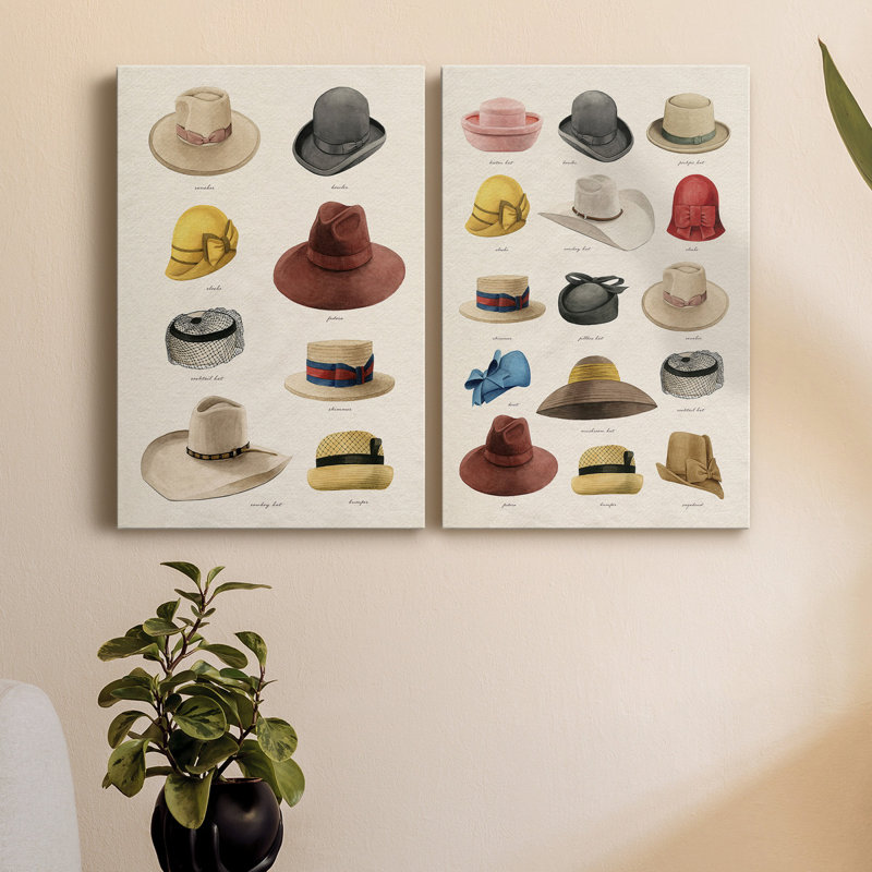 Toile tendue avec châssis Vintage Vintage Hats II - prête à être accrochée, H 60 po x l 40 po x P 1 po
