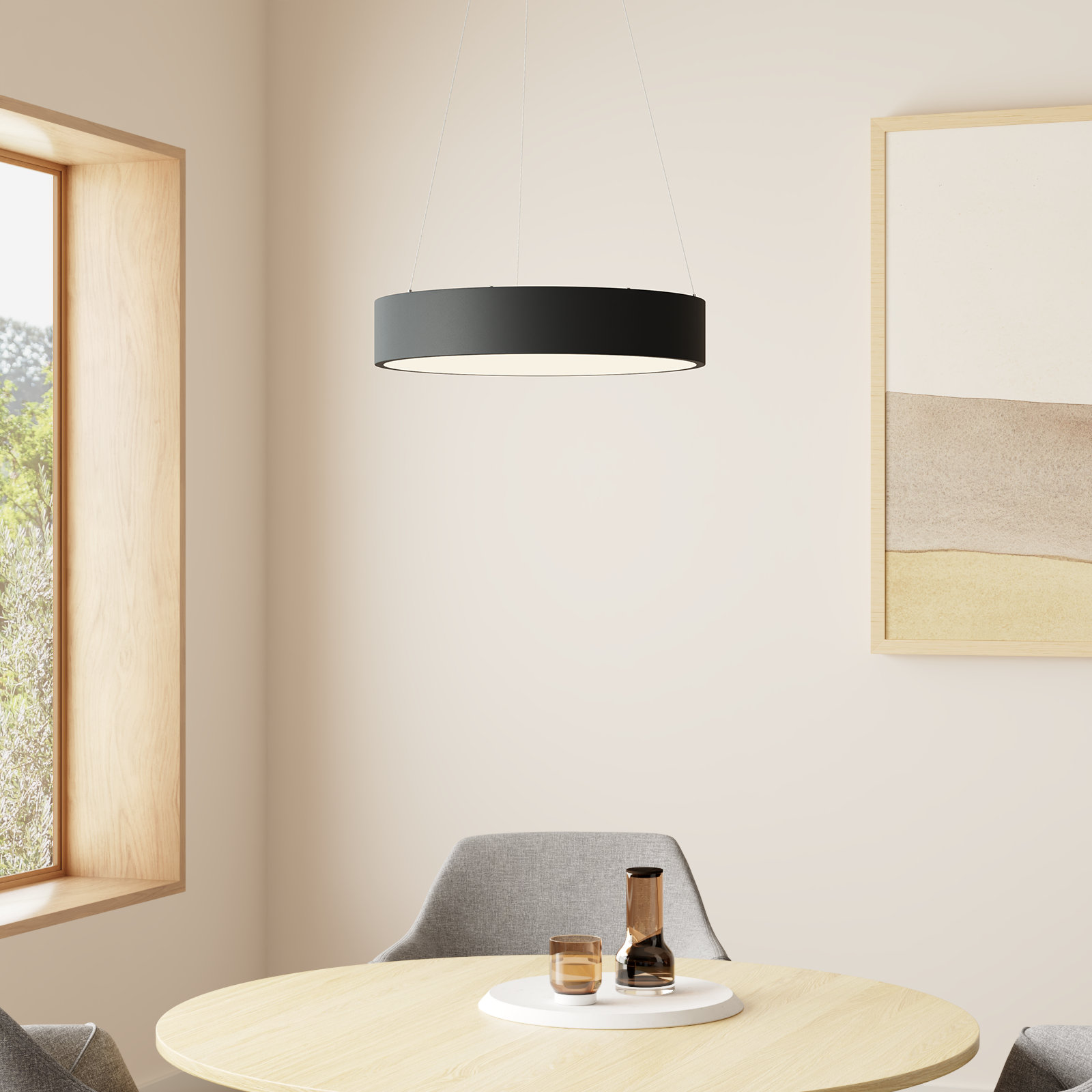 Fynn Single Light Steel Dimmable LED Pendant, Black