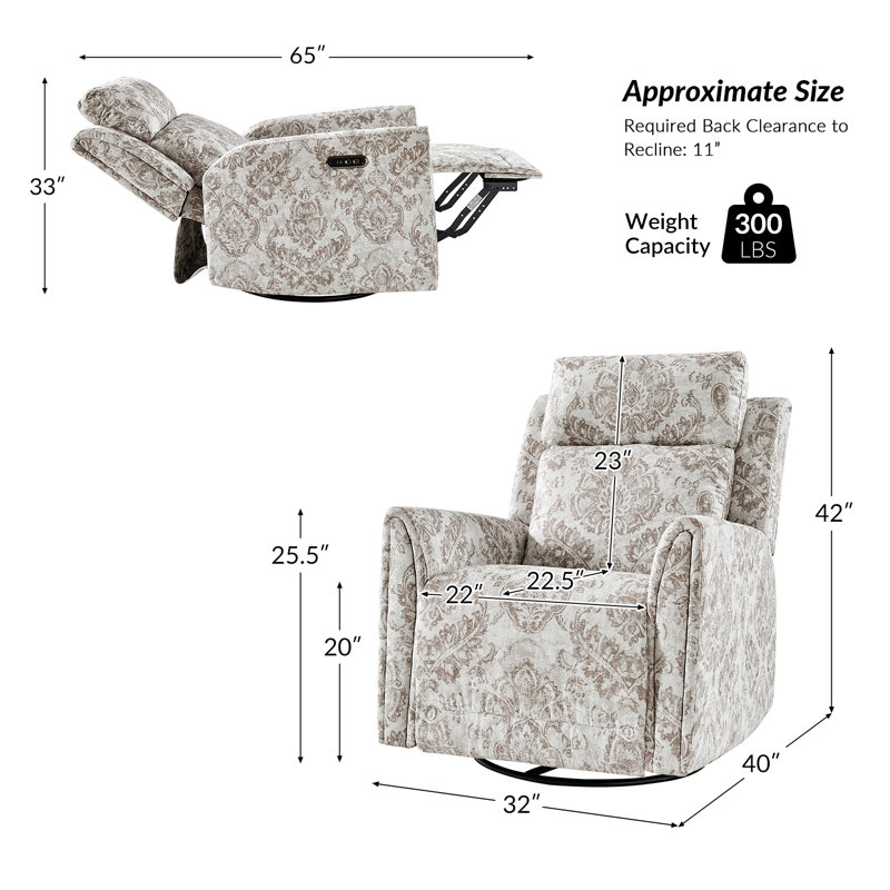 Fauteuil inclinable électrique pivotant et berçant 32 po Thorndike, Beige