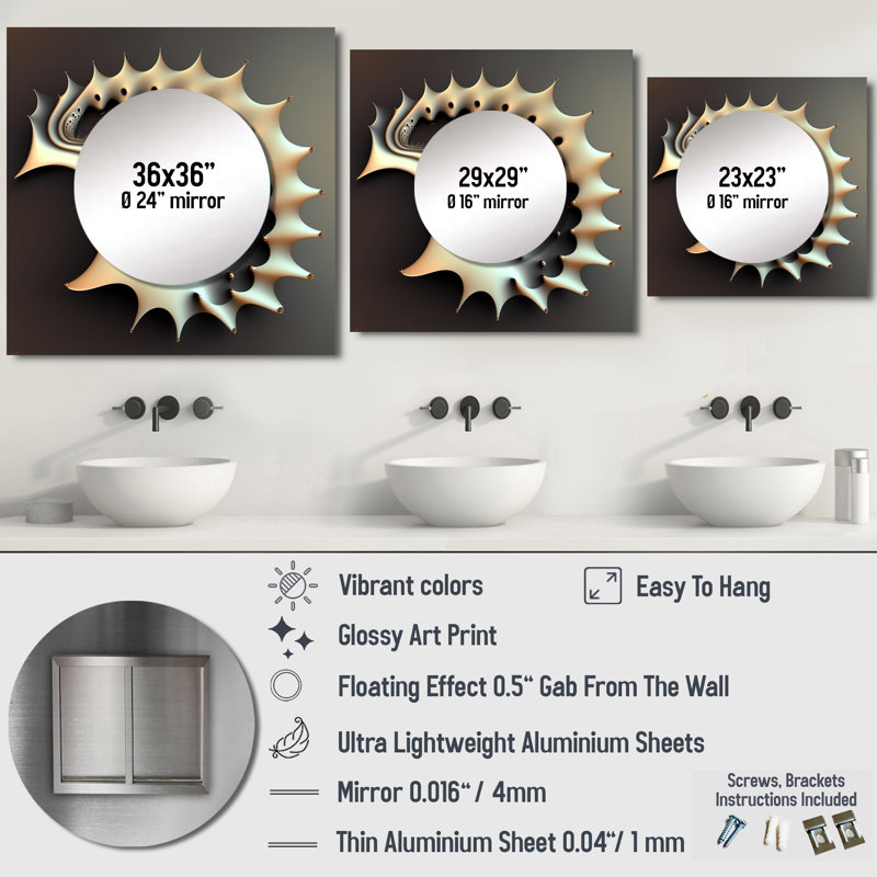 3D Fractal Universe - Grand miroir mural carré Fractals pour chambre à coucher, 23 po x 23 po