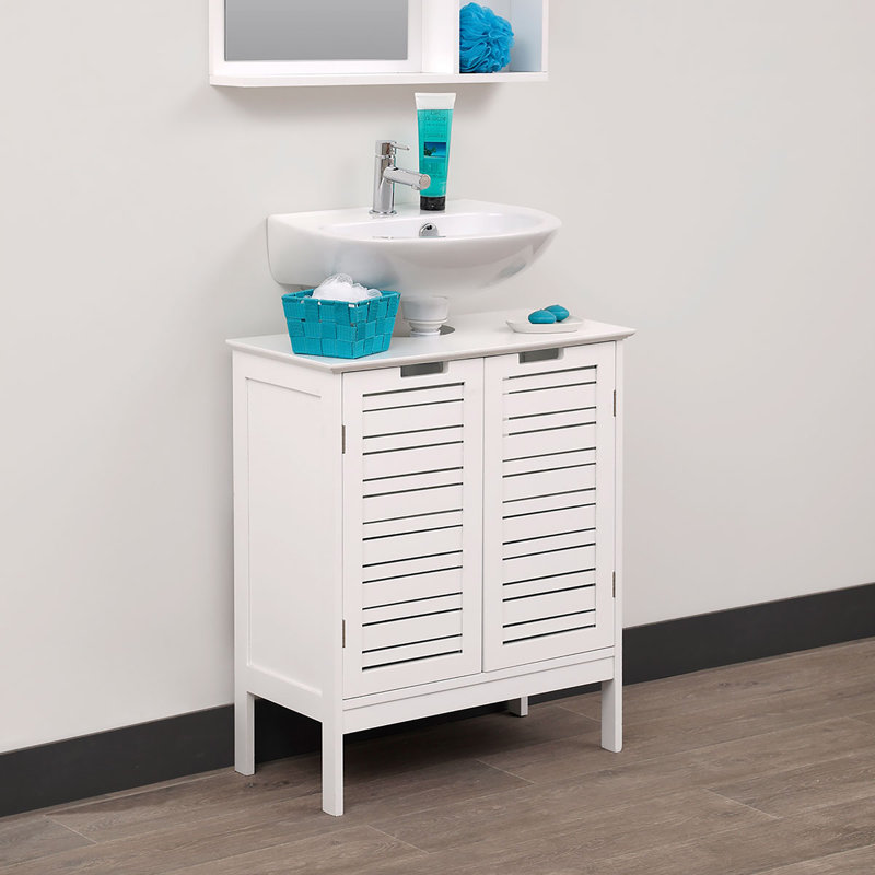 White MDF Under Sink Bathroom Cabinet with Louvered Doors