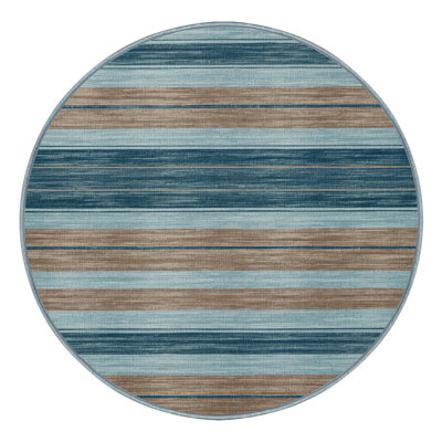 Machine Washable Horizontal Stripes Blue Area Rug