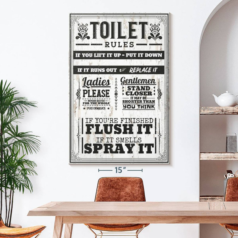 Proper Bathroom Rules Canvas Print, 51" H x 34" W x 1.25" D