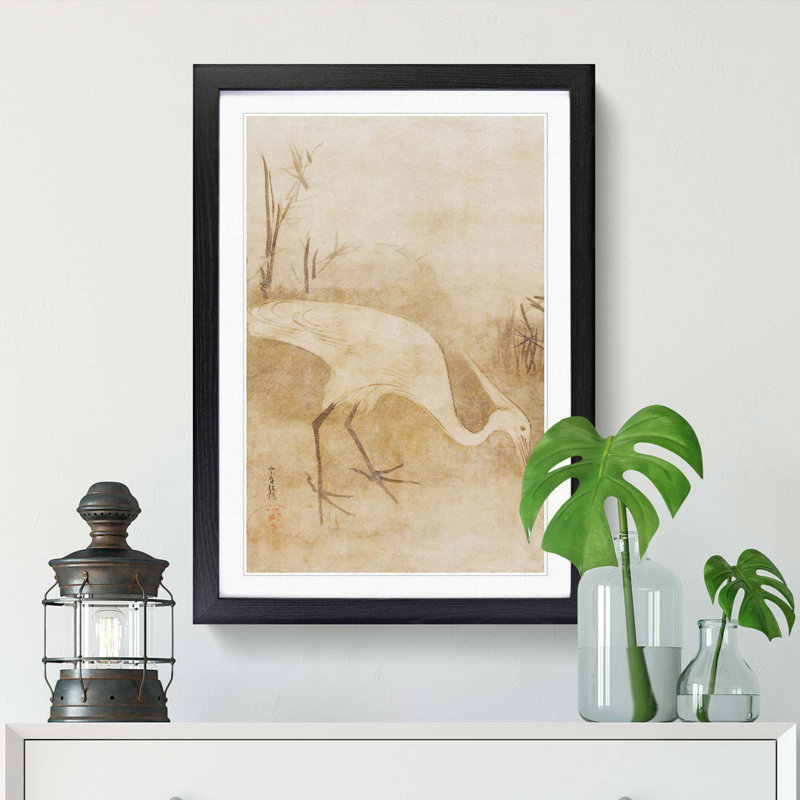 White Heron by Tawaraya Sotatsu - Picture Frame Art Prints, 36cm H x 27cm W x 2cm D, Black Framed
