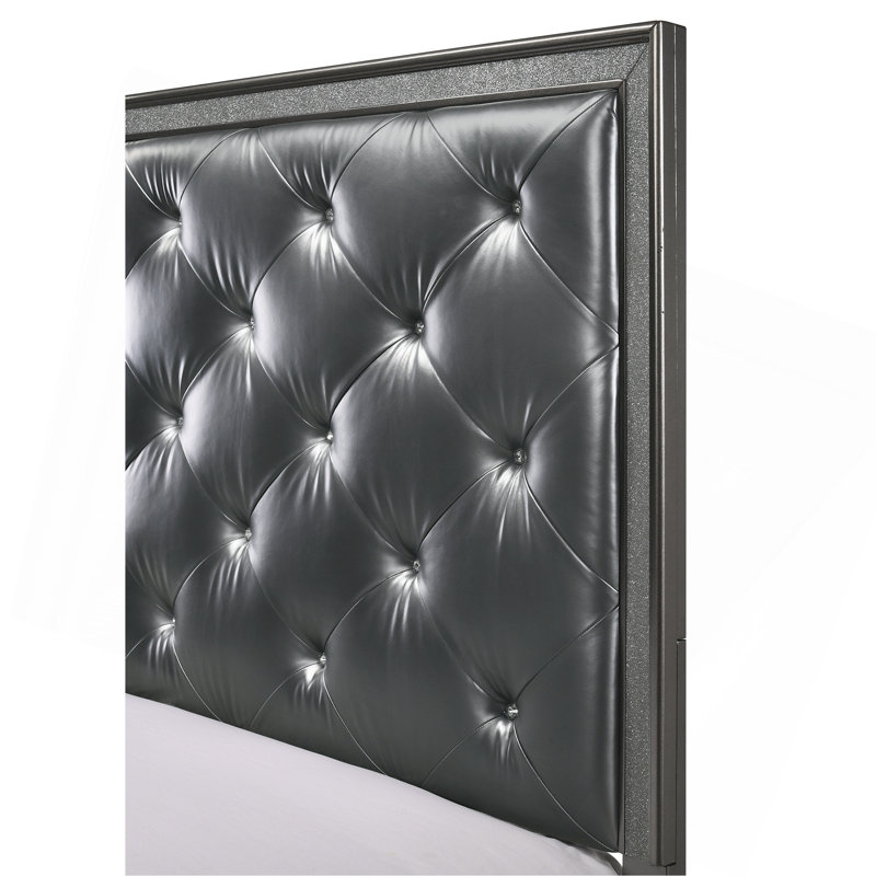 Grande tête de lit tapissier capitonnée gris foncé 1pc, Grand lit