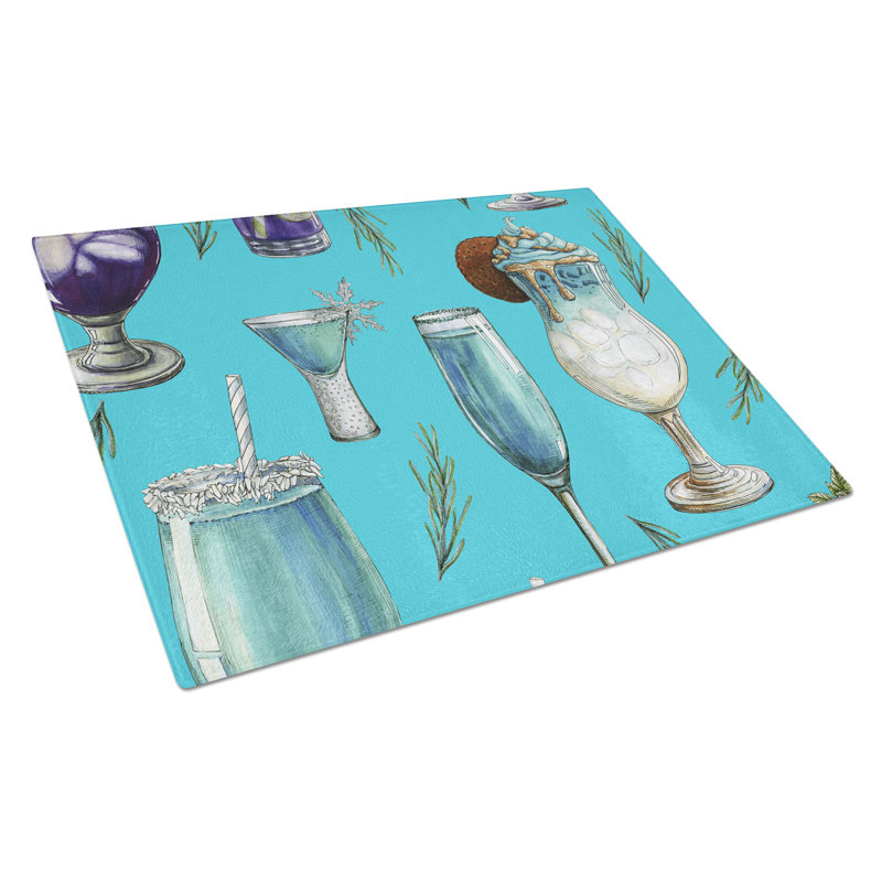 Planche à découper boissons et cocktails en verre trésors caroline, Bleu
