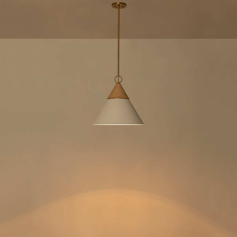 Modern Gold Kitchen Island Pendant Light - 18.7" Cone Shades with Hand-Woven Jute Rope, Adjustable Height, ETL & UL Certified