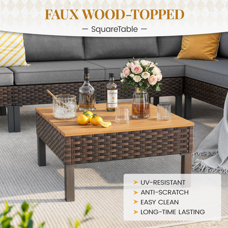 Loveseat Patio Sofa With Square Coffee Table And Cushions, Gray
