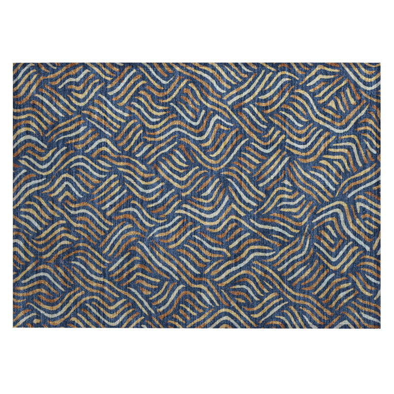 Machine Washable Indoor/Outdoor Chantille ACN2474 Abstract Rug, 1'8" x 2'6", Navy