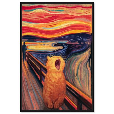 Yawning Tabby II Framed Canvas Print Vintage Cat Wall Art by Art Remedy, Black Frame, 10 x 15