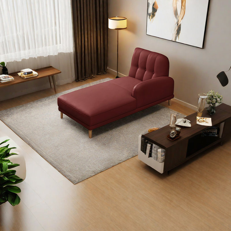 Chaise longue inclinable en simili cuir, Accoudoir à gauche (vu de face), Rouge datte