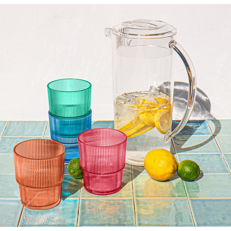 Verre fin en acrylique à nervures fines, Bleu, 16.8