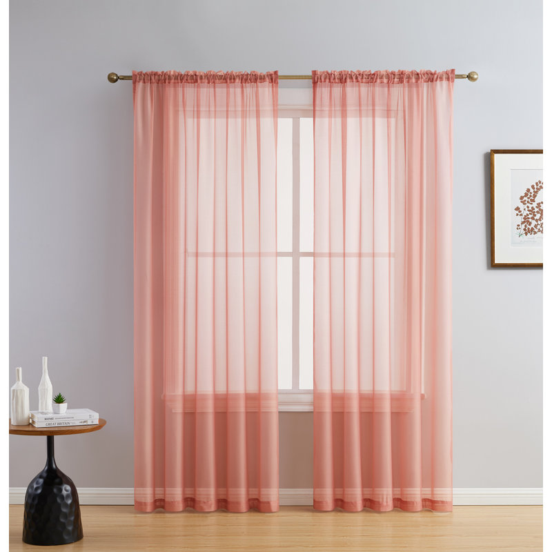 Daxin Sheer Voile Rod Pocket Curtain Panels, 54" W x 95" L, Blush Pink