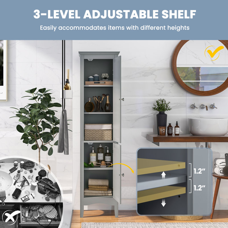 Nixin Freestanding Linen Cabinet, Grey