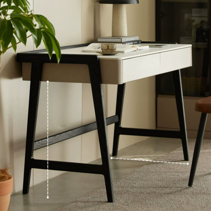 Bureau rectangulaire en pierre frittée avec 2 tiroirs, H 30,31 po x l 55,12 po x P 23,62 po