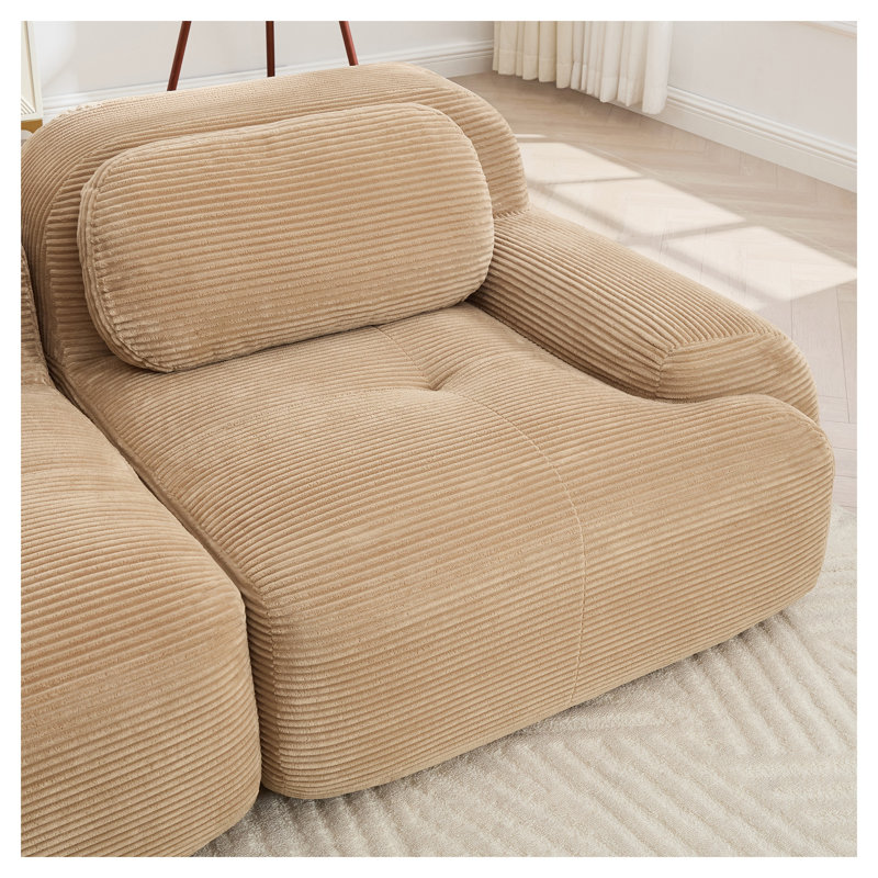 Camel Corduroy 4-Seat Modular L-Shaped Sectional Chaise Sofa, No Assembly Required, Tan Corduroy