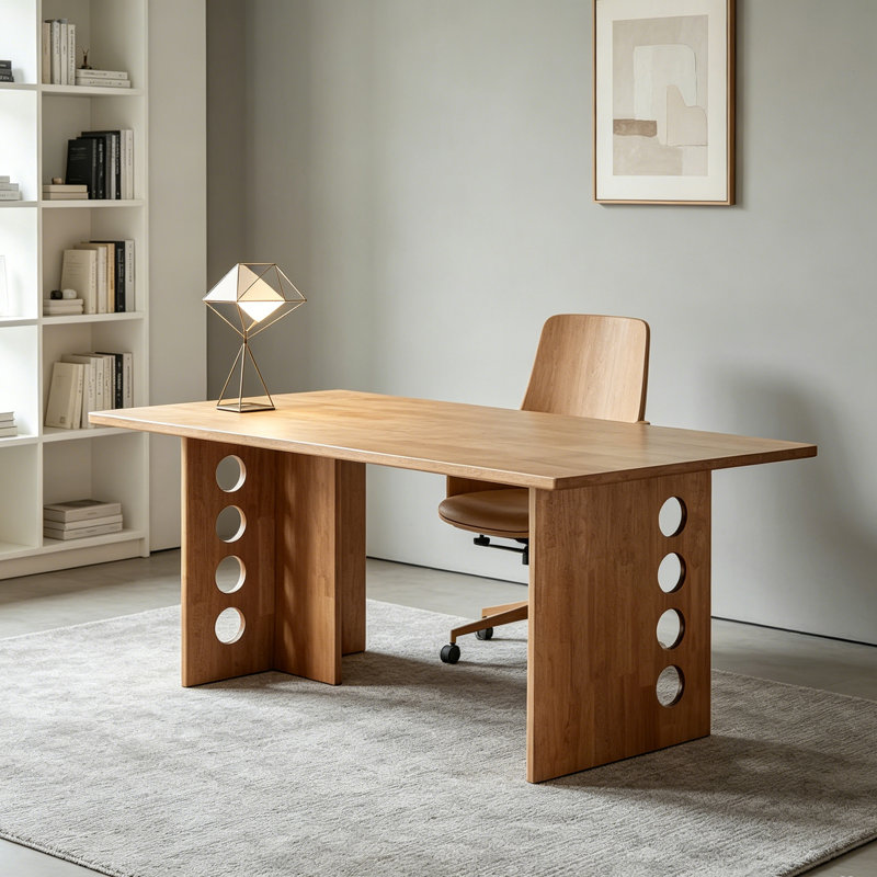 Bureau rectangulaire en bois d'hévéa brun, 29.52" H x 62.99" W x 35.43" D