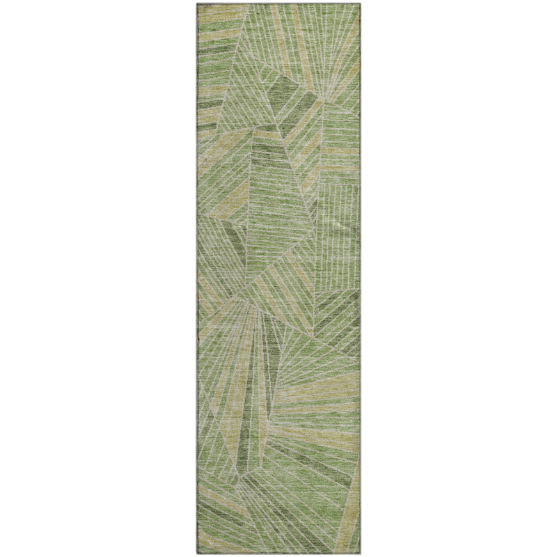 Premium Machine Washable Prisco Green Rug, Runner 2'3" x 7'6"