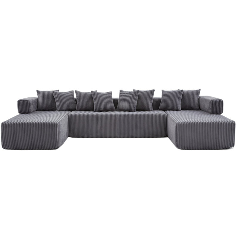 Canapé modulaire en U 146 po 146 po, canapé-lit convertible 5 places et en forme de L, 8 coussins, combinaison gratuite, sans assemblage, canapé bricolage surdimensionné, sac à magazines, velours côtelé