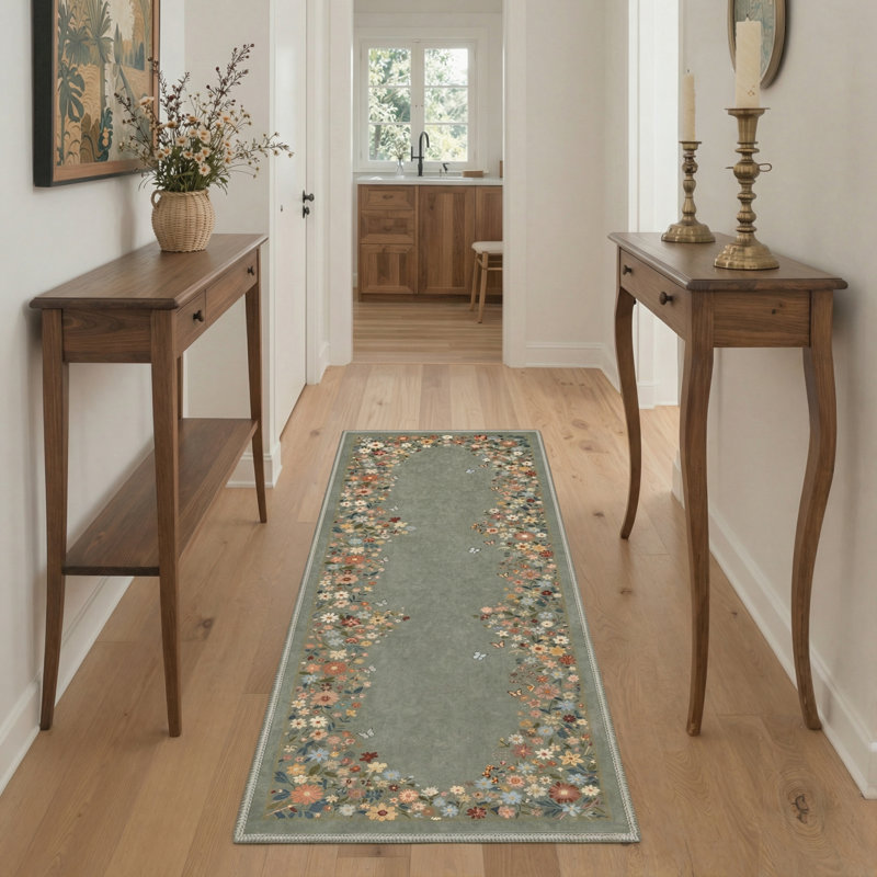 Tapis d'intérieur lavable à la machine à motif de papillons / sauge Botanique, Tapis de couloir de 2 pi x 7 pi