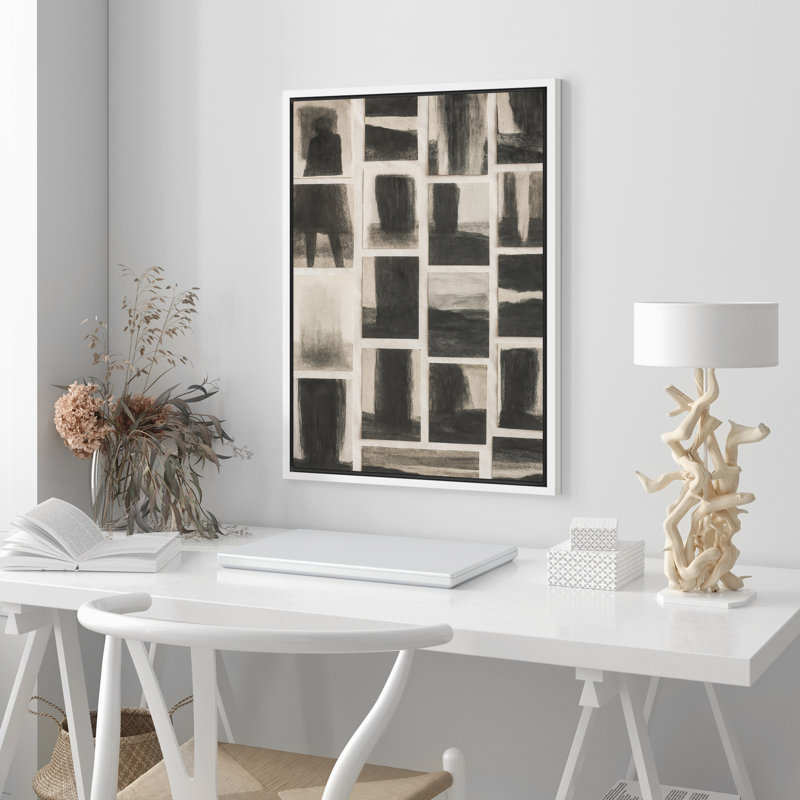 «Neutral Abstract Wall Art», reproduction d'art sur toile encadrée, H 36 po x l 24 po, Blanc