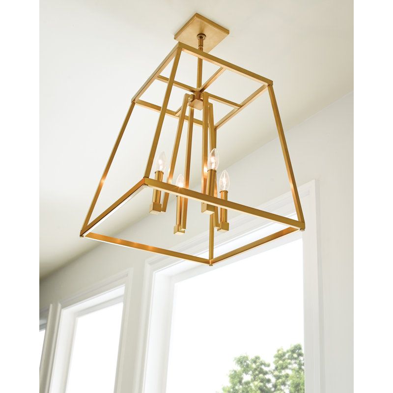 Luminaire suspendu pour vestibule 4 lumières Millheim, H 18 po x l 13 po x P 13 po, Laiton satiné doré