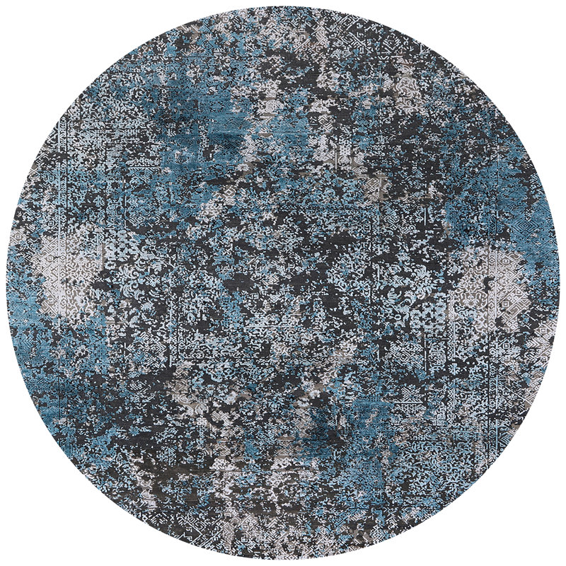 Tapis oriental bleu / noir / gris Hylan, Rond 3 pi