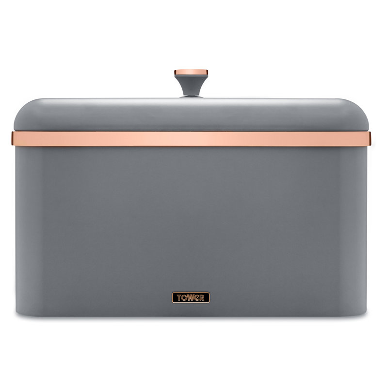 Tower Cavaletto Bread Bin with Removable Lid, Large Capacity and Durable Steel Body, Grey