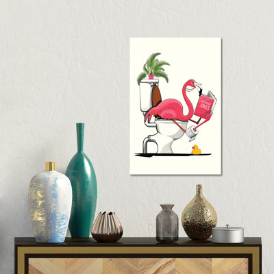 Flamingo Sitting On The Toilet- Gallery-Wrapped Canvas Giclée