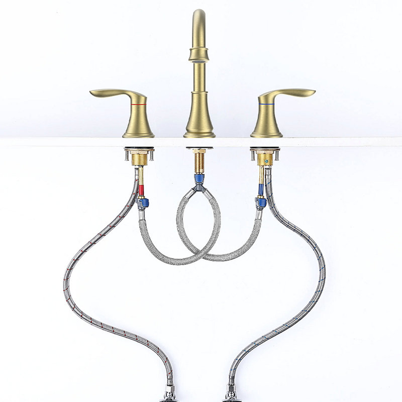 2-Handle 8 Inch Widespread Bathroom Sink Faucet Lavatory Faucet 3 Hole 360° Swivel Spout Vanity Sink Basin Faucets