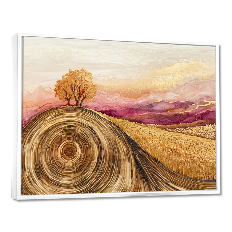 Doshia Country Side Rose Meadow avec champ de blé III - prairie, art mural, H 30 po x l 40 po, Impression encadrée flottante
