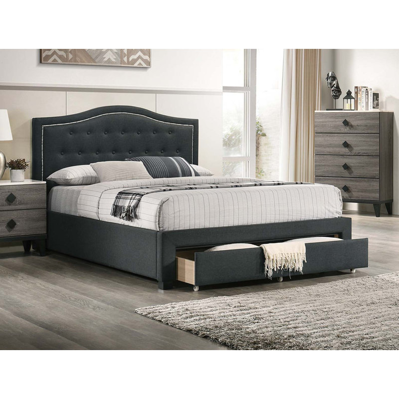 Tissu de toile de jute gris anthracite 1Pcs lit simple avec tiroir et capitonnage
