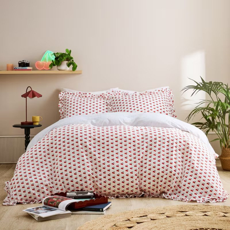 White Cherry Duvet Cover Set Reversible Bedding with Pillowcases, Double Duvet Cover + 2 Standard Pillowcases
